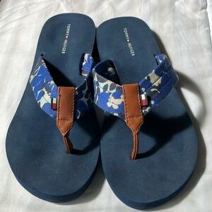 Tommy Hilfiger Navy and Floral Flip Flops